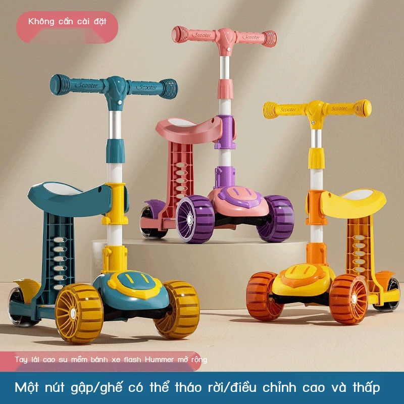 ☍Xe trượt Scooter trẻ em 1-3-8 tuổi ba trong một có thể ngồi và cưỡi bé trai gái xe scooter yo