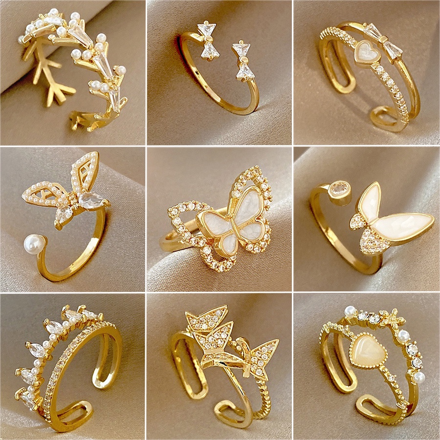 Nhẫn hở BELLA-BEE bằng thép titan đính đá có thể điều chỉnh kích thước