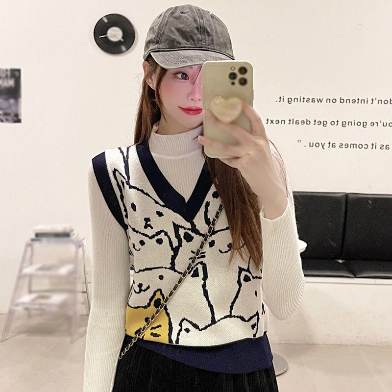 Áo len không tay cổ chữ V thời trang dành cho nữ