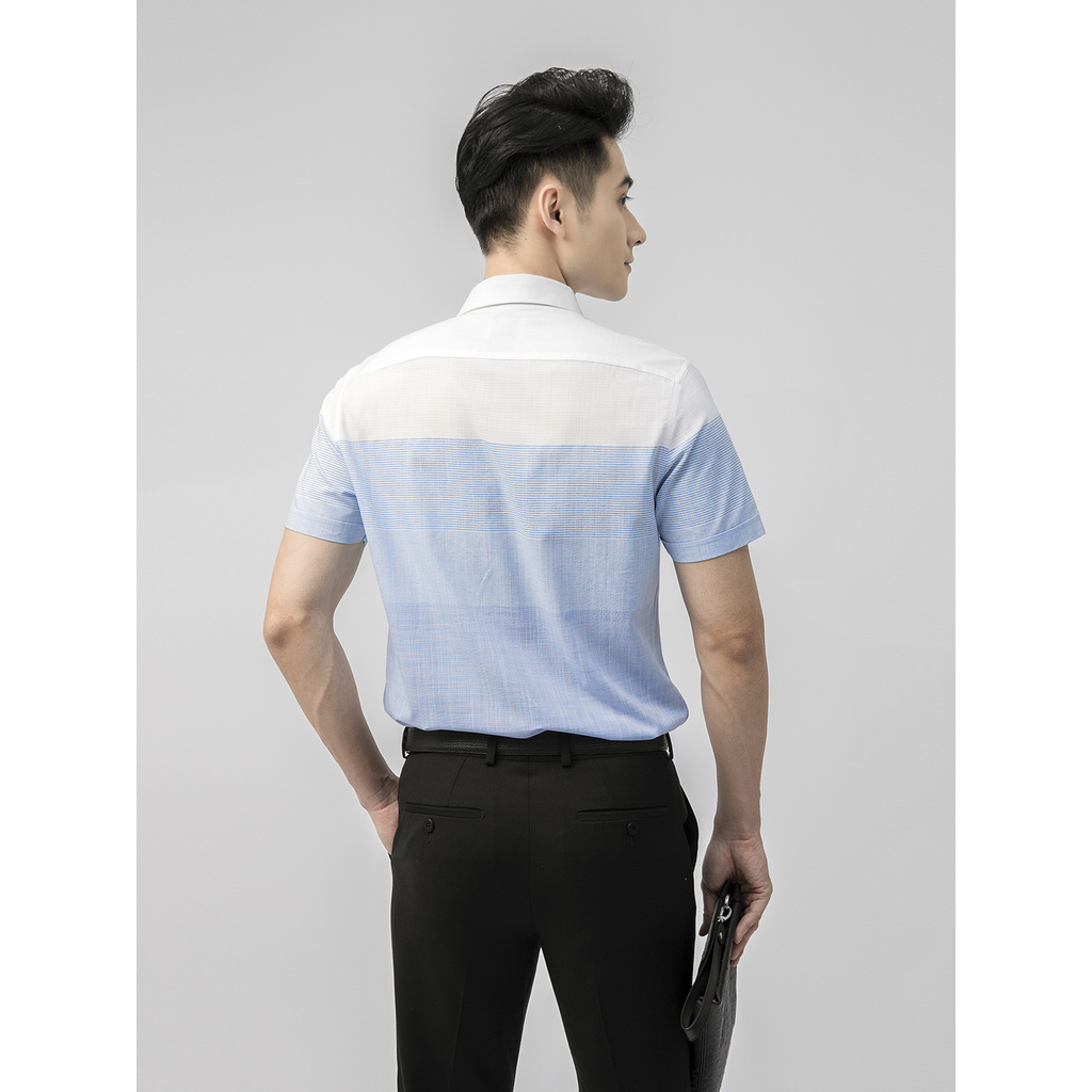 Áo Sơ Mi Nam Tay Ngắn Aristino ASS121S1 Màu Trắng Kẻ Xanh Dệt Jacquard Kiểu Dáng Slim Fit Chất Liệu Polyester