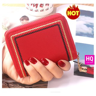 Ví mini gấp VI023 thêu viền nổi bật, khóa kéo, nhiều ngăn tiện lợi