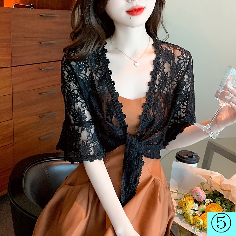 Áo khoác cardigan ren mỏng ngắn tay loe thời trang mùa hè dành cho nữ
