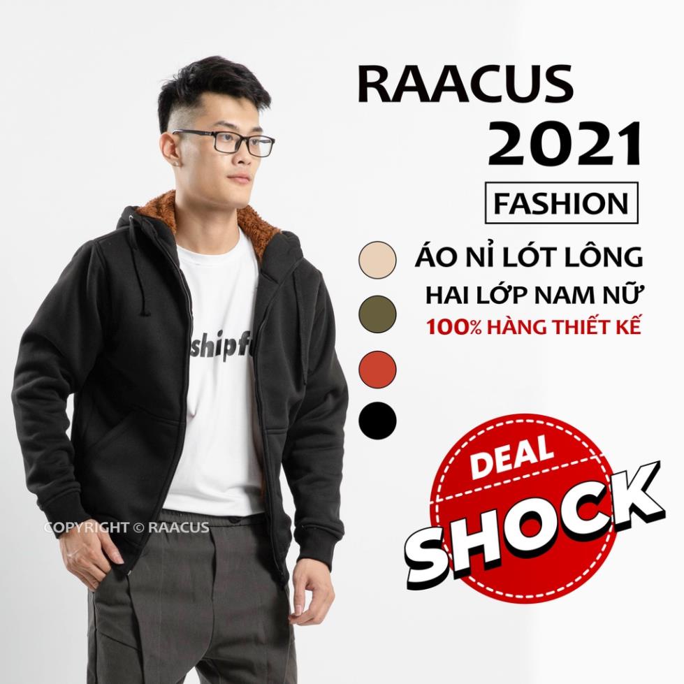 Áo nỉ nam nữ Raacusstore lót lông cừu có mũ form rộng, áo khoác nỉ da cá nam nữ ulzzang tay dài -D1AK436 !