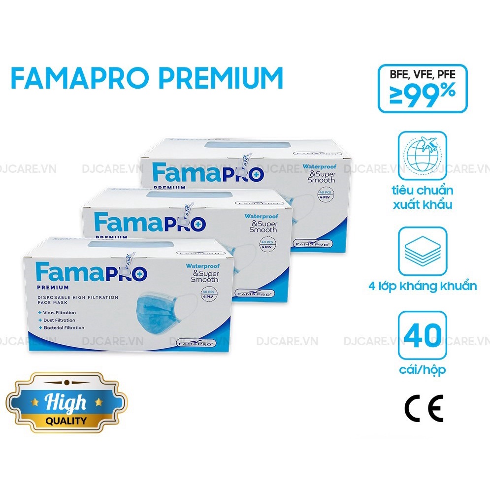 [PREMIUM- COMBO 3- HỘP 40 CÁI] Khẩu trang y tế cao cấp 4 lớp kháng khuẩn Famapro Premium
