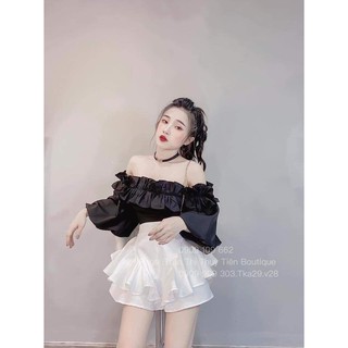 Sét chân váy xòe và áo tay dài cách điệu (có mút ngực) thời trang nữ Arava td65