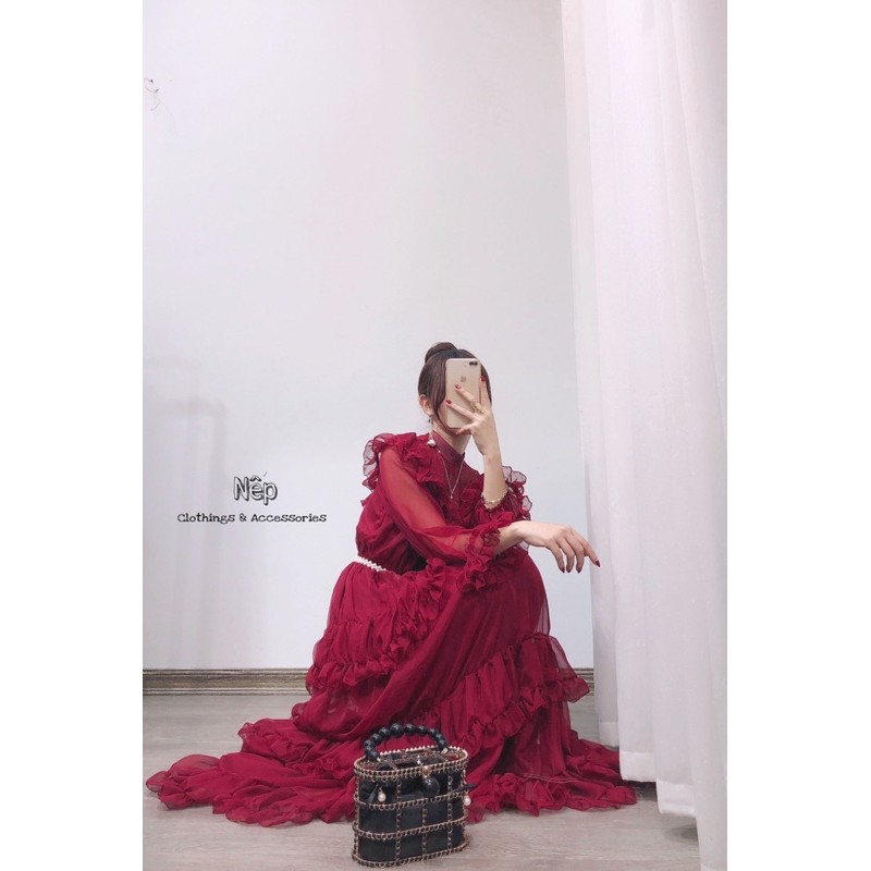 Váy maxi tơ bèo tầng kèm đai ngọc- qccc | BigBuy360 - bigbuy360.vn