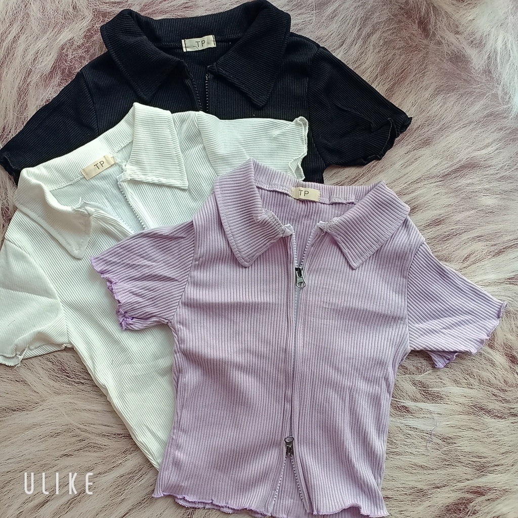 🎀Áo thun cổ bẻ polo, tay ngắn, form ôm croptop,Dây kéo cổ và bụng vừa kín vừa hở👉Chiếc áo croptop có thể phối nhiều kiểu | BigBuy360 - bigbuy360.vn