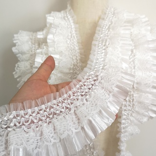 Viền ren co giãn 7cm màu trắng bản rộng trang trí đầm/váy phong cách Lolita