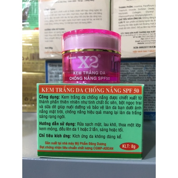 Kem x2 trắng chống nắng hủ 8g