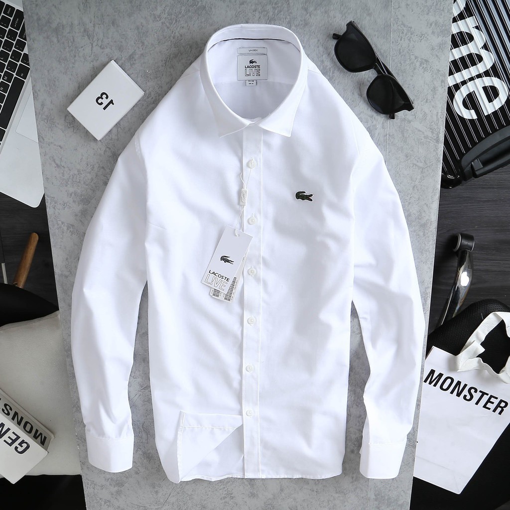 Áo sơ mi nam LACOSTE TRẮNG sang trọng - hàng vnxk xịn vải lụa siêu mát form slim fit tôn dáng