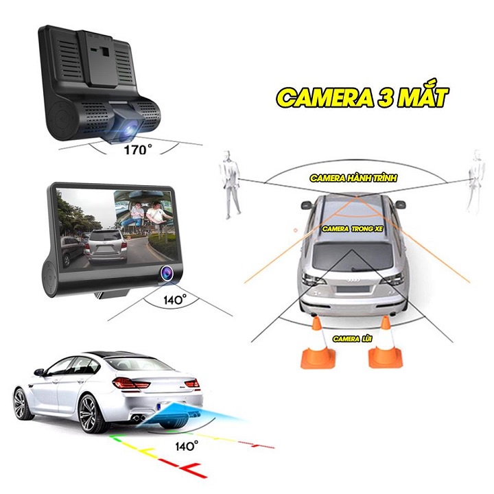Camera hành trình ô tô 3 mắt camera, màn hình 4 inh full HD, ghi hình đa chiều, camera sau chống nước, có tiếng việt | BigBuy360 - bigbuy360.vn