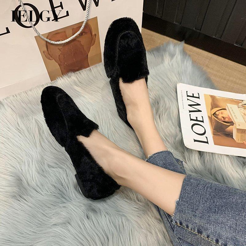 IELGY wear non-slip sole fairy wind black solid color Moon shoes small fresh new comfortable plus velvet flat shoes casual wild