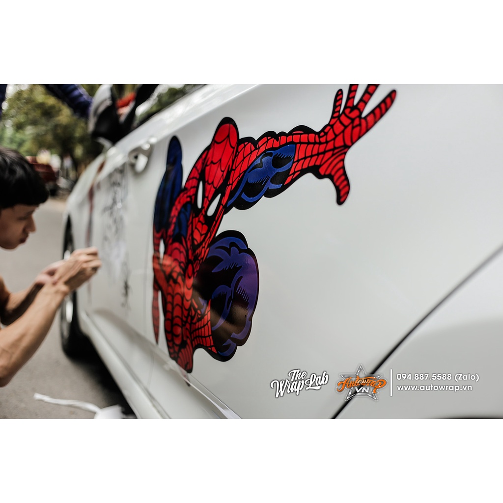 Tem họa tiết xe Accent Spider Man - Tem họa tiết ô tô Hyundai, tem dán sườn xe thể thao