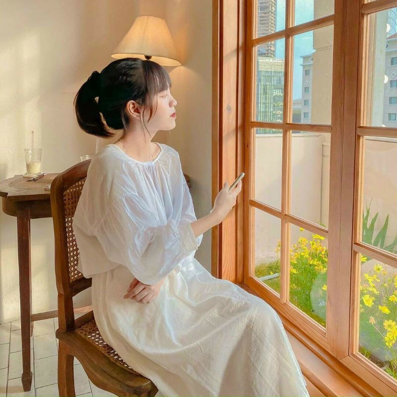 Set sơmi phom rộng chân váy midi xoè
