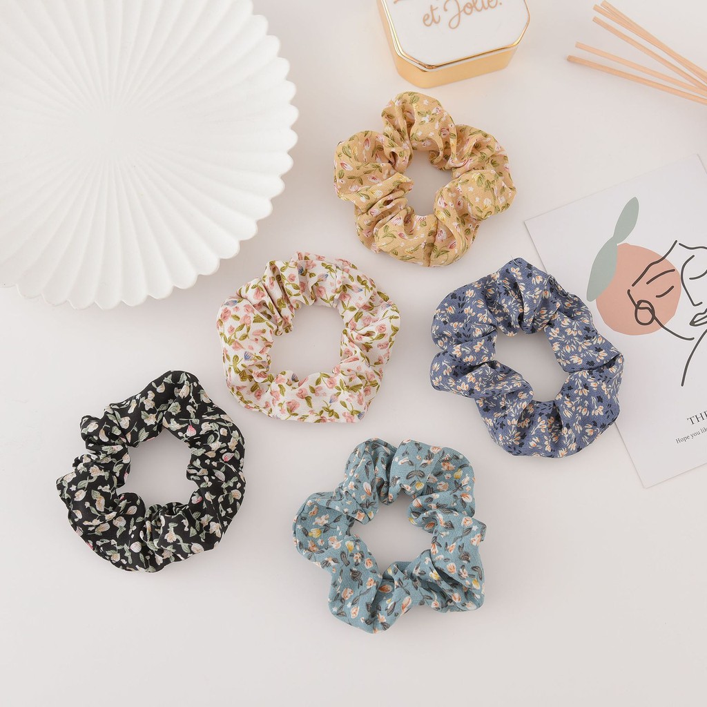 Dây cột tóc họa tiết hoa xinh xắn phong cách Hàn Quốc