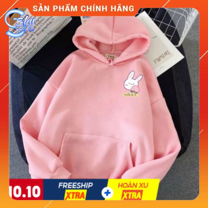 ÁO HOODIE UNISEX NAM NỮ  FORM RỘNG, CHẤT NỈ BÔNG CAO CẤP in Thỏ trắng 100%