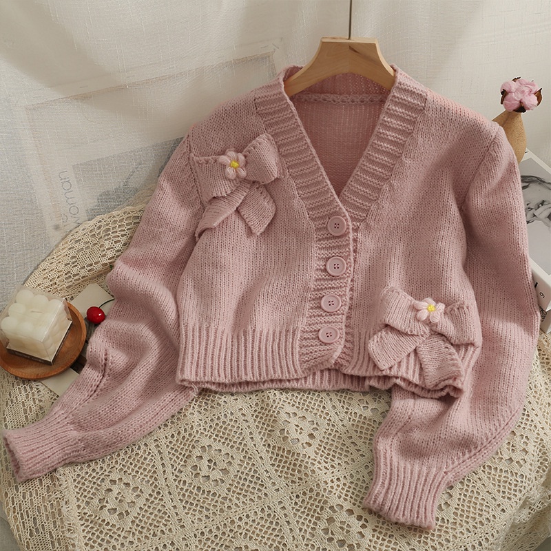 Hàng Sẵn_ Áo len Cardigan dáng ngắn màu sắc nhẹ nhàng retro Hadu shop