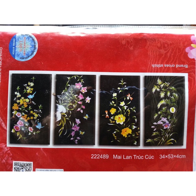 Tranh thêu chữ thập Tứ Quý Mai Lan Trúc Cúc 222489  chưa thêu