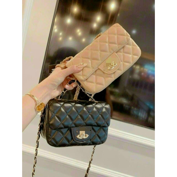 Túi xách nữ classic size 18 thêu ô lót đỏ nhiều ngăn