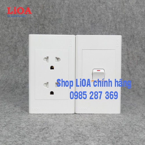 Combo ổ cắm điện đôi 3 chấu LiOA 16A 3520W + 1 công tắc điện - Lắp nổi