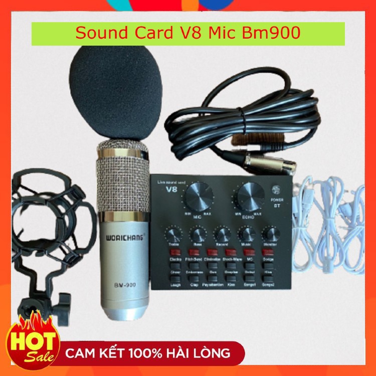 Combo Sound Card V8 Mic BM 900 Chính Hãng ⚡FREESHIP⚡ Có Autotune Âm Thanh Cực Hay . Bảo Hành 12 Tháng