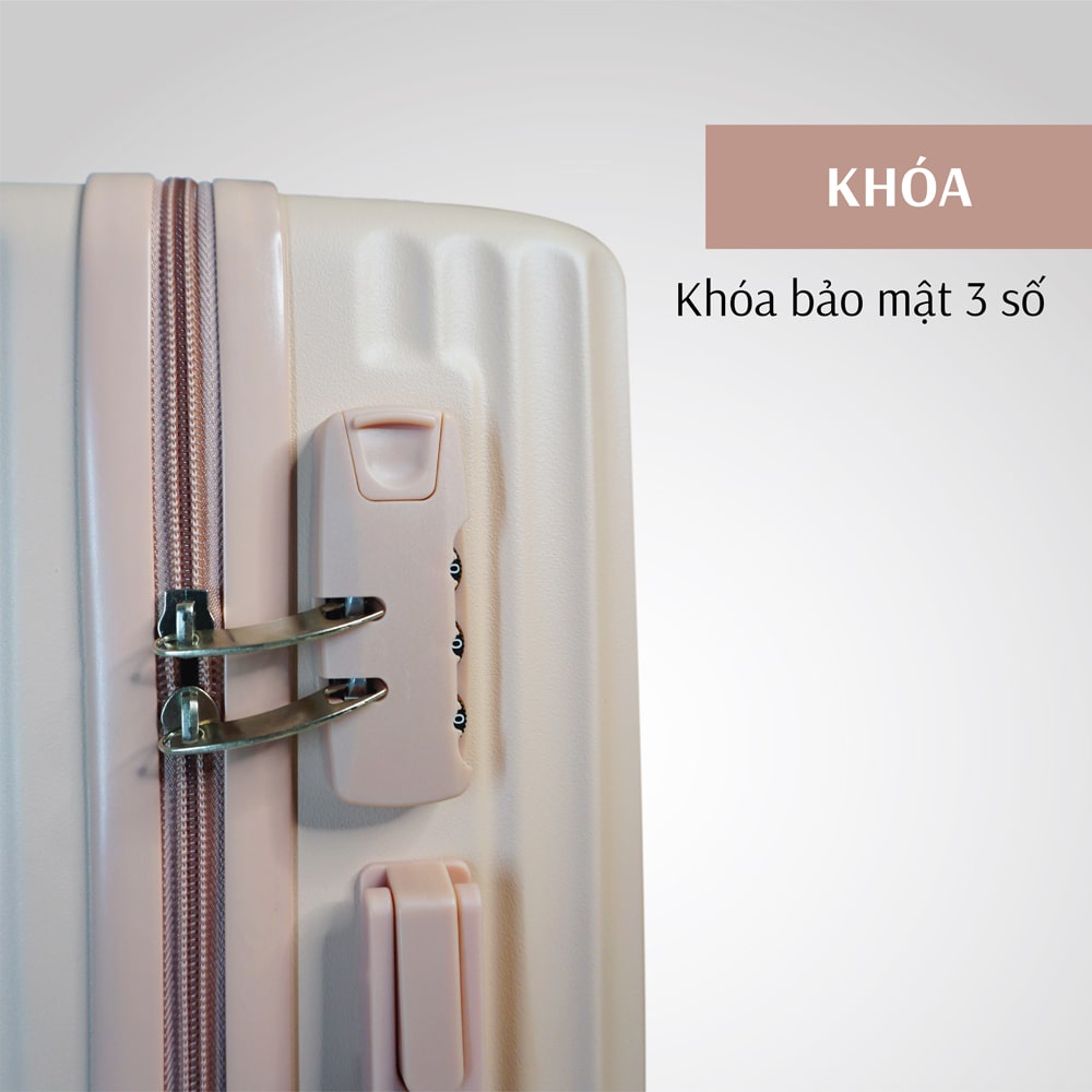 Vali kéo nhựa VL035 size 22 màu kem - Vali kéo nhựa TOPBAGS