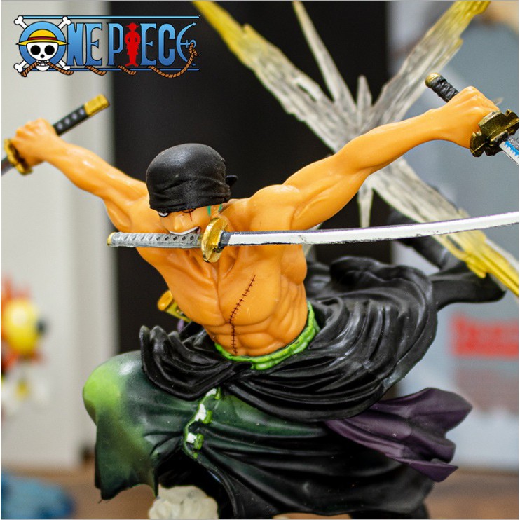 Mô Hình One Piece Nhân Vật Roronoa Zoro Tam Kiếm Cao Cấp, cao 18 cm, nặng 300gr, có thêm đầu thay thế