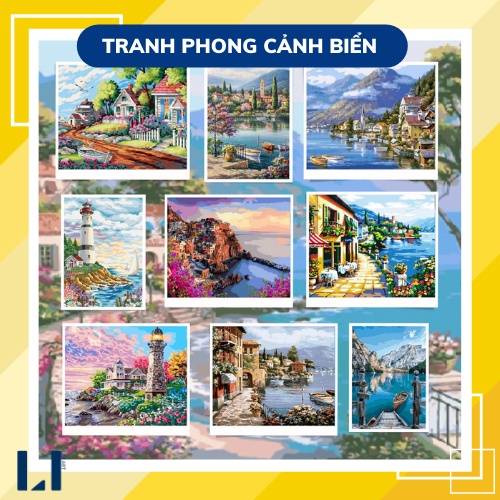 Tranh sơn dầu số hoá có khung LIM Art - Tranh tô màu theo số phong cảnh biển