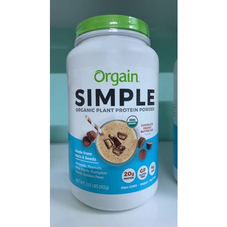 Bột pha sữa protein thực vật hữu cơ Orgain Simple 912g