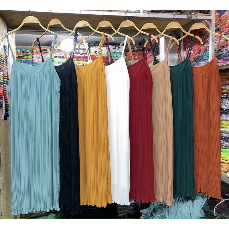 [ 8 màu ] Váy voan maxi hai dây xếp ly, hai lớp chất đẹp có lót | BigBuy360 - bigbuy360.vn