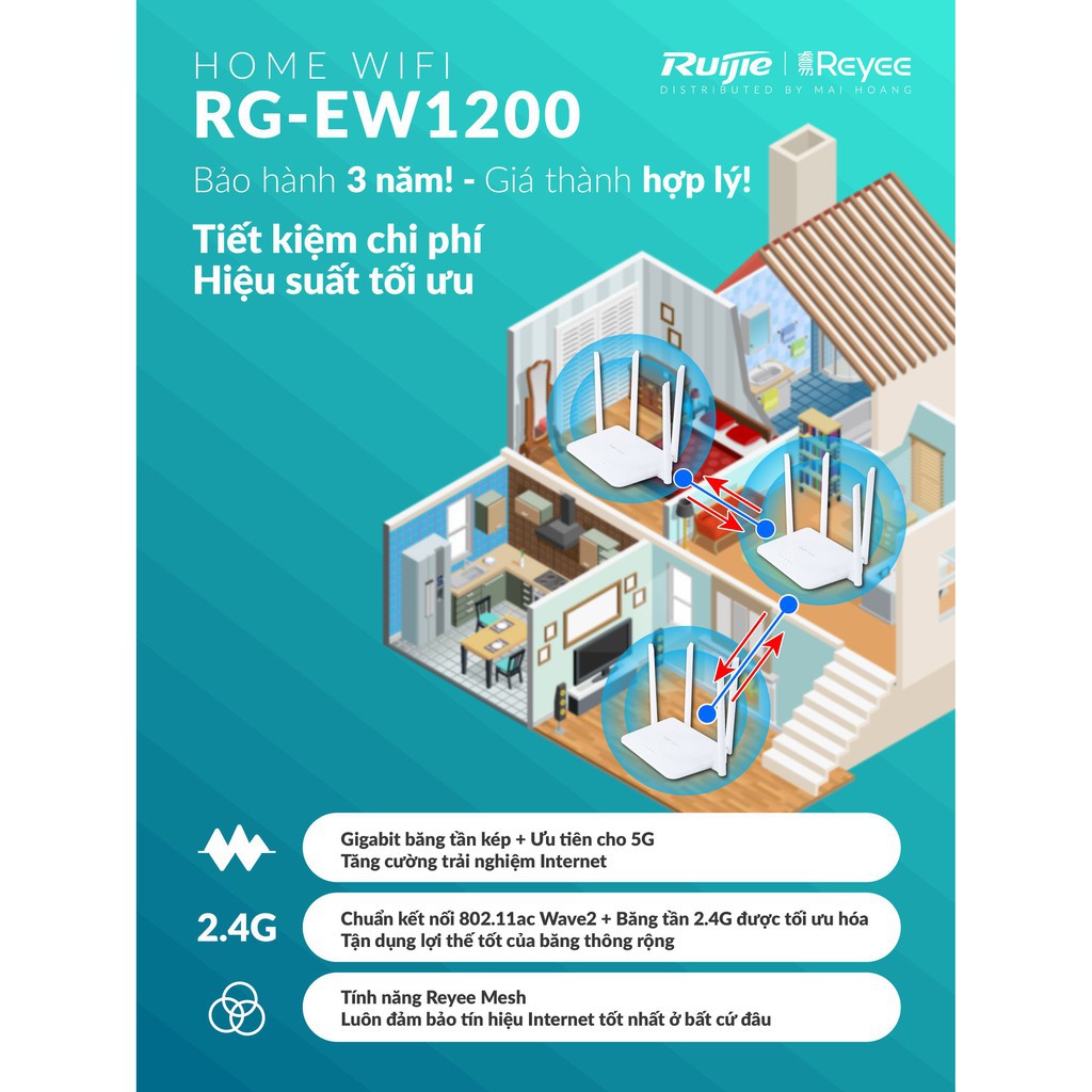 Bộ Phát WiFi Mesh Ruijie Reyee RG - EW1200  2 băng tần chính hãng | BigBuy360 - bigbuy360.vn