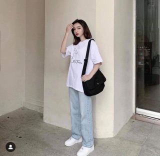 Túi đeo chéo Canvas đen - be (ảnh thật)