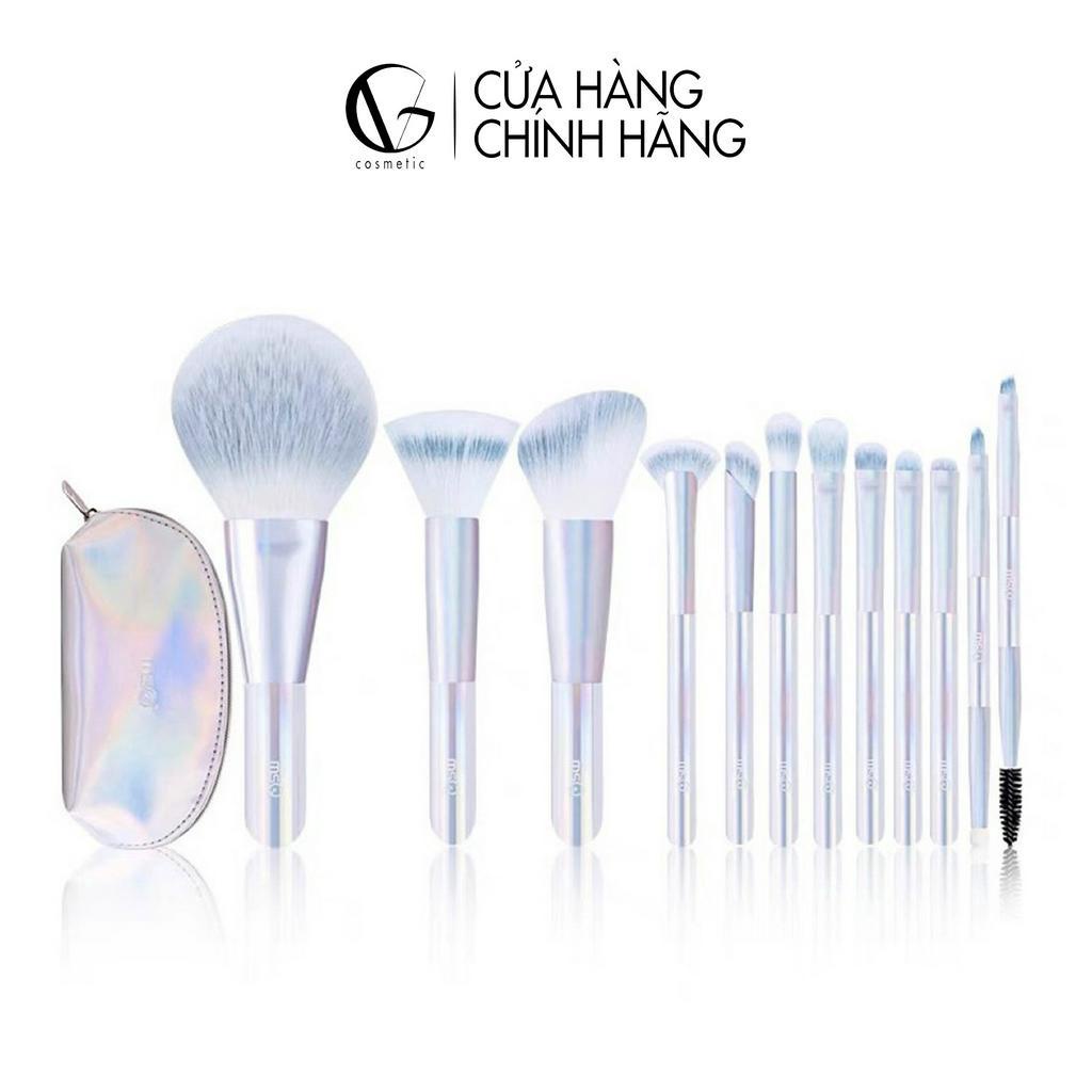 Bộ cọ trang điểm cá nhân mini msQ gồm 12 cọ đi kèm với túi da, ống cắm và hộp giấy