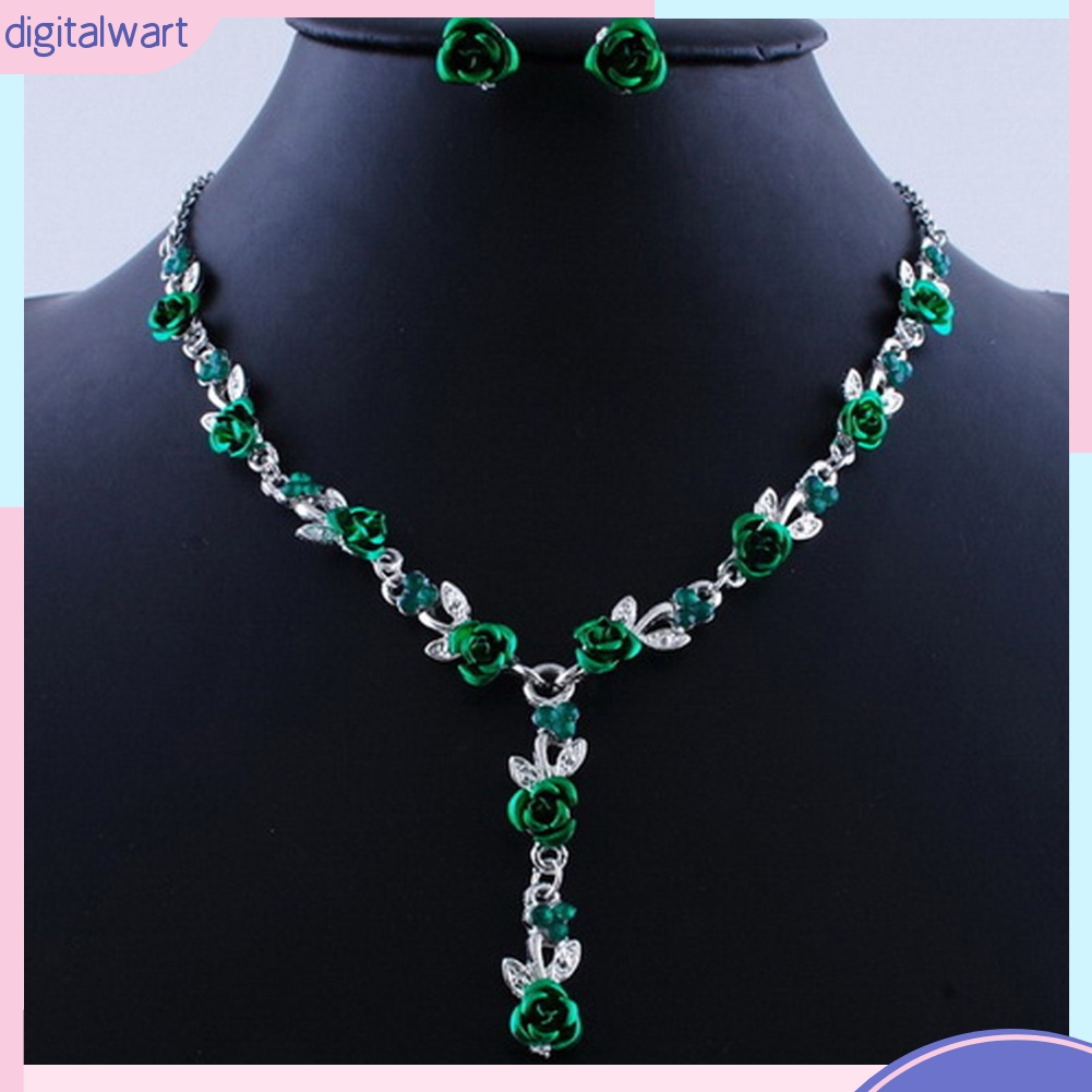 Set 2 Vòng cổ Và Đôi Bông Tai Hình Hoa Hồng Thời Trang Cho Nữ