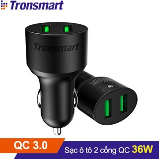 Sạc ô tô TRONSMART CC2TF 2 cổng 36w Quick Charge 3.0 (Đen) - Hãng phân phối chính thức