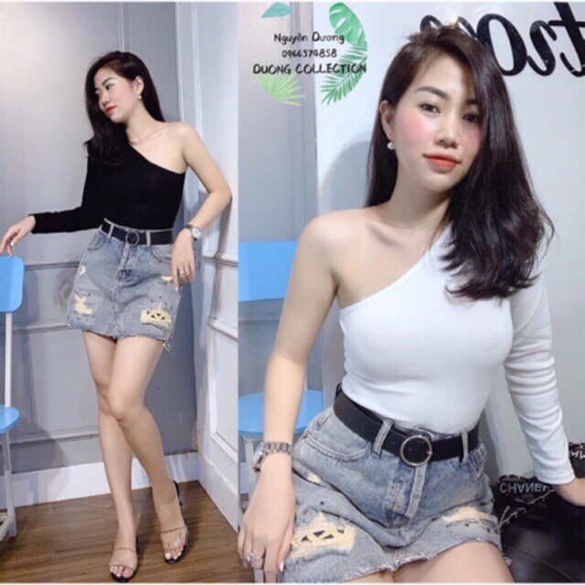 Áo NỮ lệch vai tay dài / áo kiểu croptop | Áo 1 tay | steven.factory