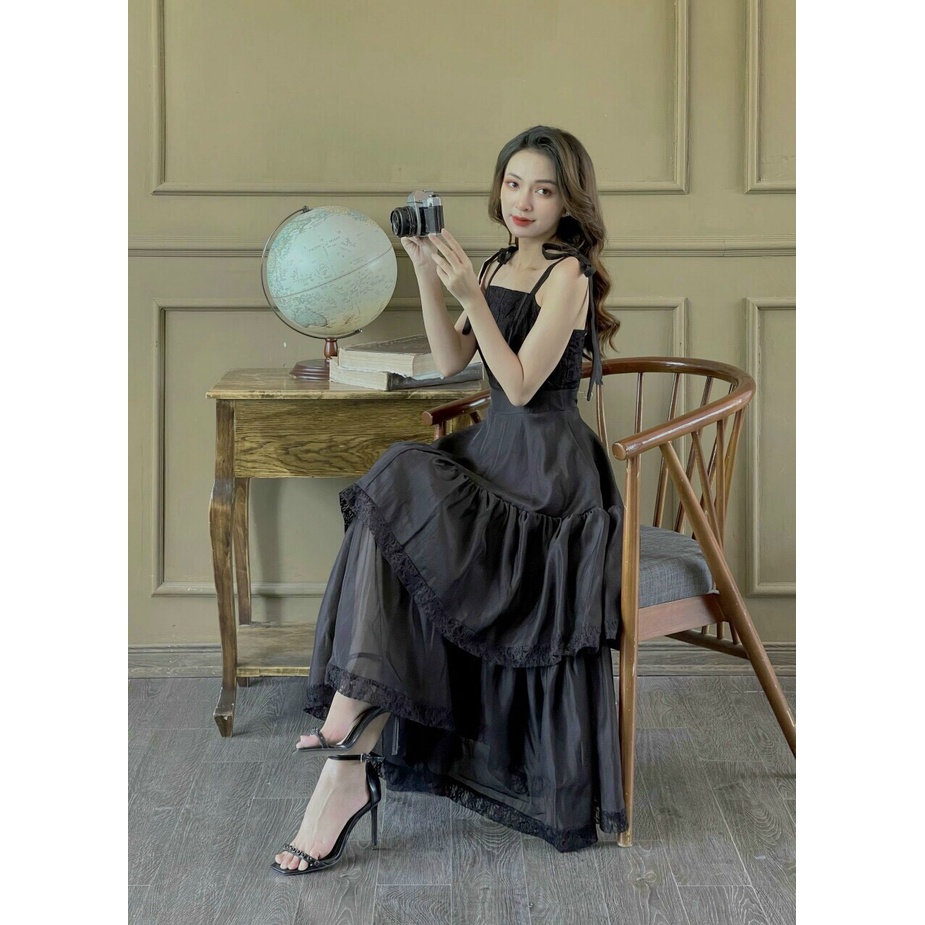 Váy 2 dây chân bồng chất vải lụa phối ren thời trang - LL017 | BigBuy360 - bigbuy360.vn