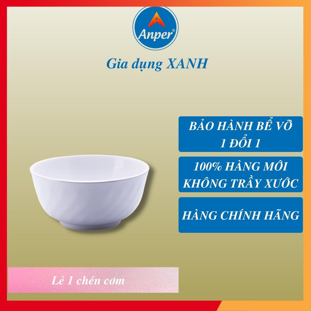 Bát Chén Ăn cơm xoắn Trắng (11.5cm) Anper Nhựa Kiểu Nhật Hàn Cứng Cao Cấp An Toàn Sang Trọng, Dùng Gia Đình Và Nhà Hàng