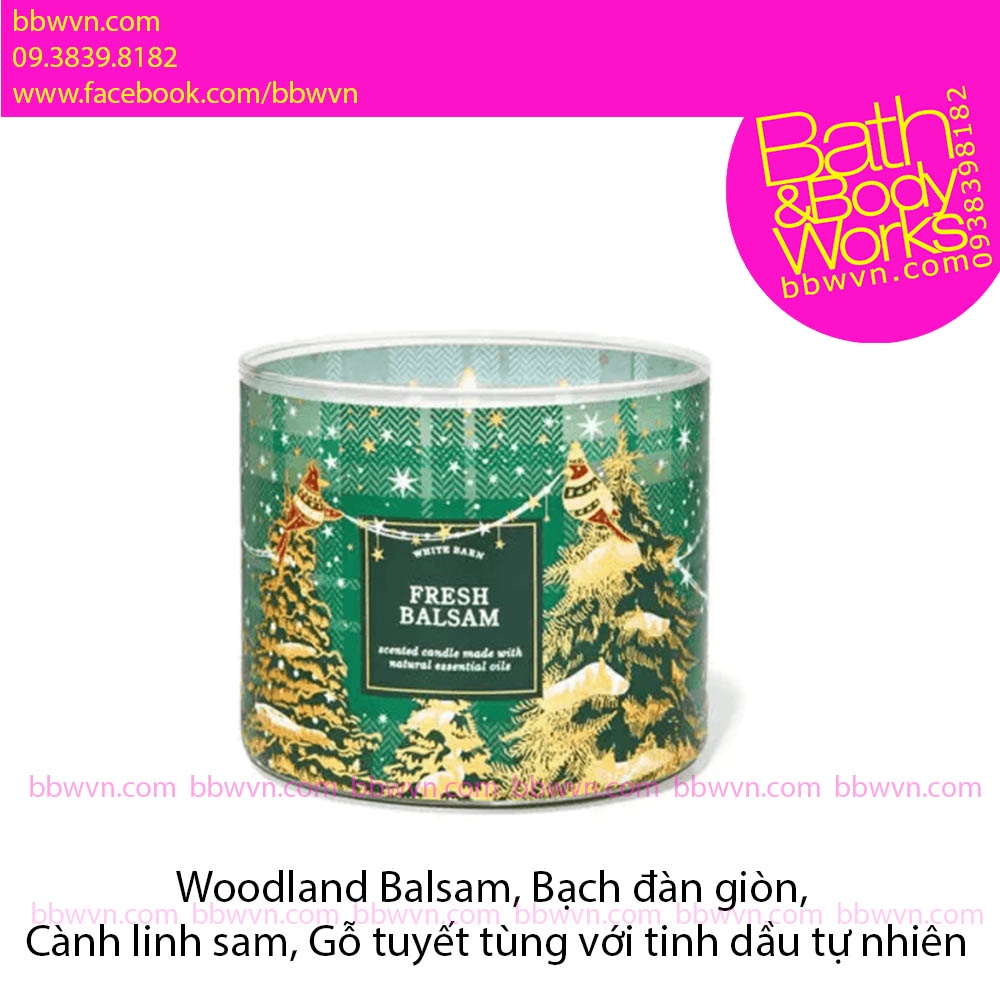 Nến thơm Bath and Body Works Fresh Balsam 3 bấc