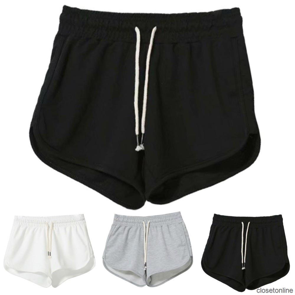 Quần Short Thể Thao Lưng Cao Có Dây Cột Màu Trơn Thời Trang Hè Cho Nữ