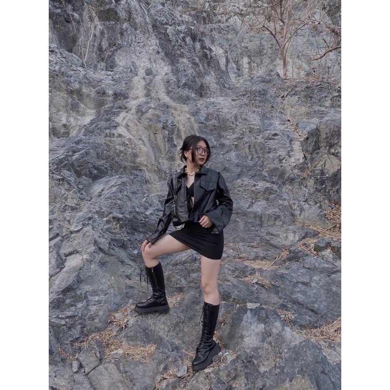 Áo da nữ xịn croptop hãng Em.ma/Active.Usa xuất Hàn cao cấp dáng vai rộng hottren