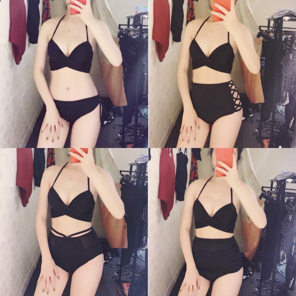 Bikini áo gọng đệm siêu nâng đẩy ngực buộc vạt chéo quần cạp cao che bụng | BigBuy360 - bigbuy360.vn