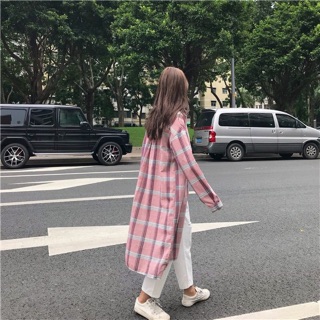 Áo sơ mi kẻ dáng dài