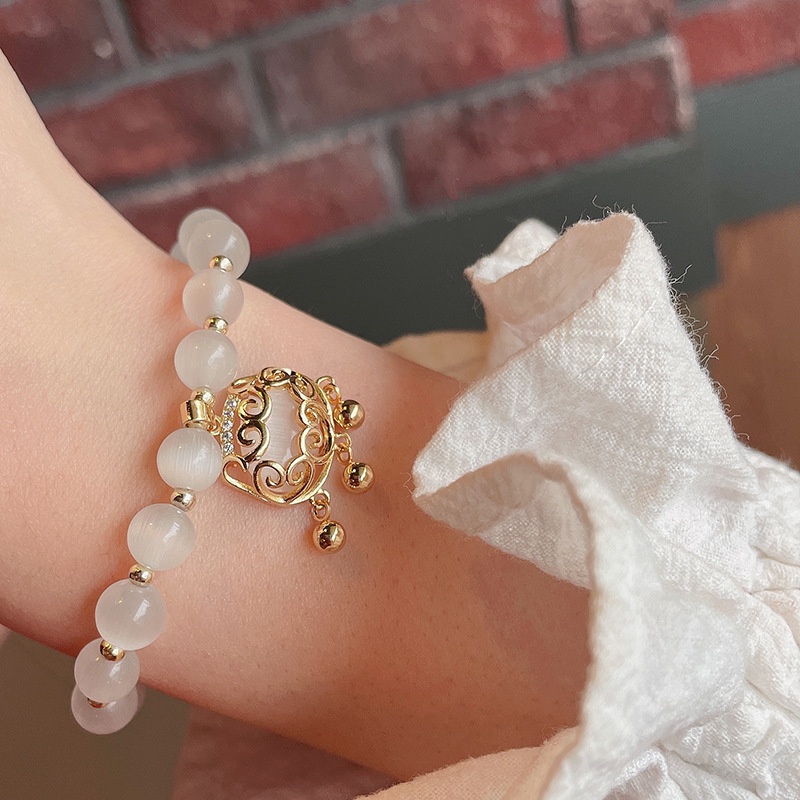 Vòng tay đính đá opal trắng thiết kế tua rua phong cách xuân hè thời trang cho nữ