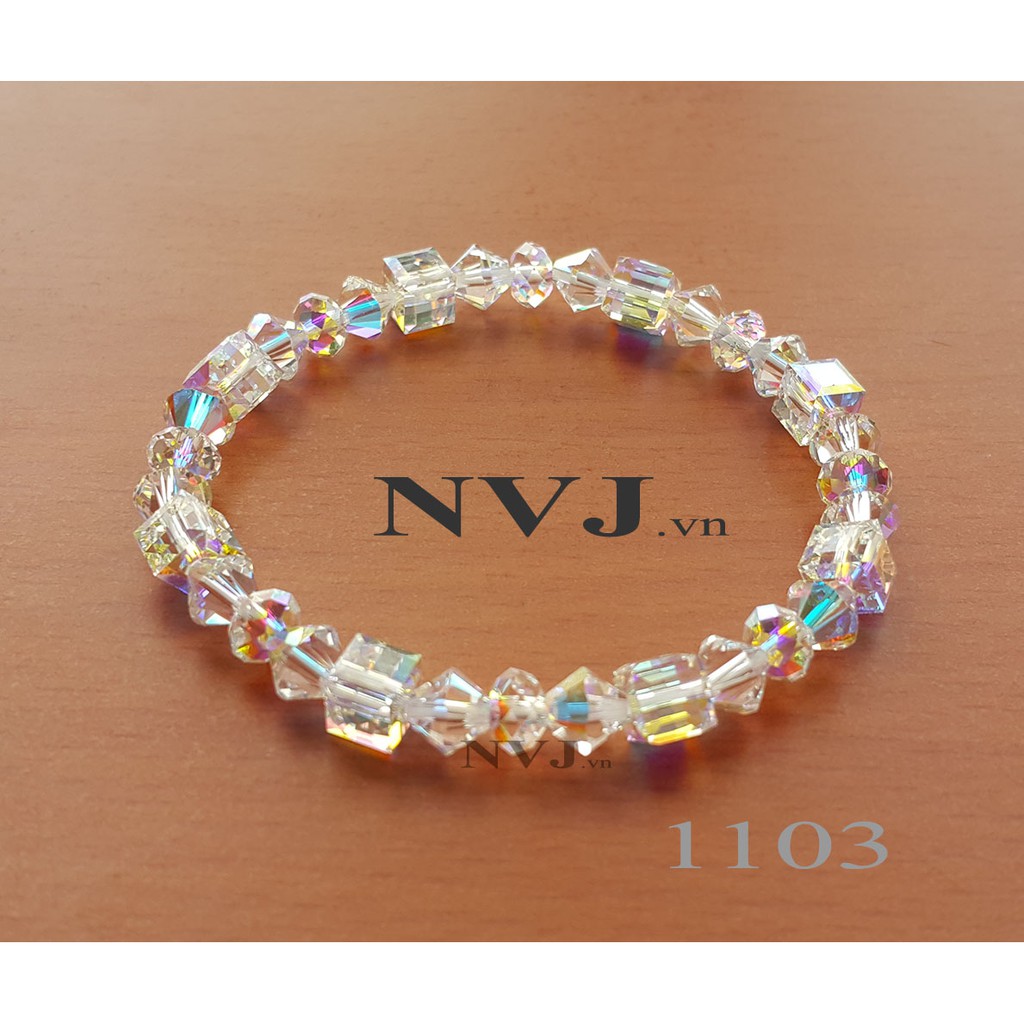 Pha lê Swarovski crystal Vòng tay hạt 6ly tròn 5000, banh cam 5040 001AB - Trang sức NVJ