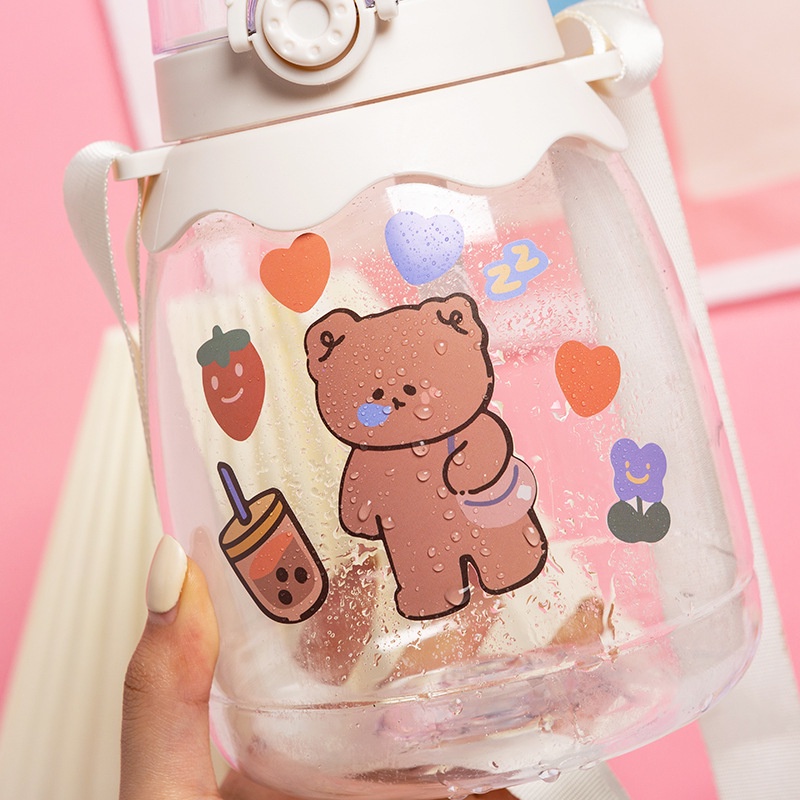 Miếng dán trang trí cốc nước hình chú gấu/thỏ dễ thương bằng PVC chống thấm nước