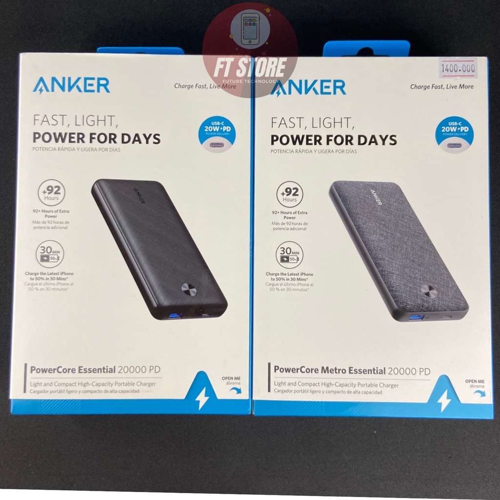 [GIAO HỎA TỐC] Pin Sạc Dự Phòng ANKER Essential 20000mAh PD 20W Metro Bọc vải Fabric A1287 PD 20W cho IP/IPAD