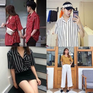 Áo sơ mi kẻ 2 sọc (đỏ, đen, trắng)