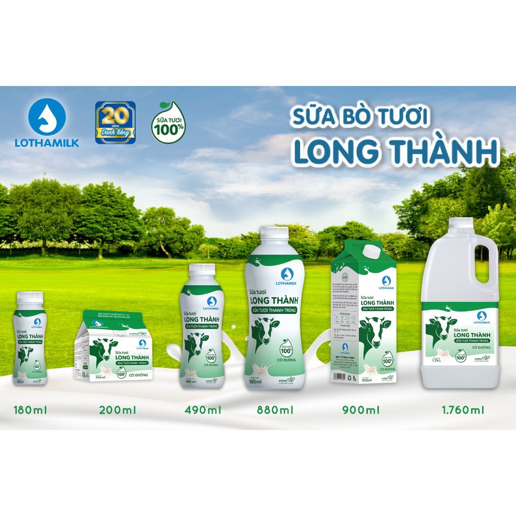 Sữa thanh trùng Lothamilk không đường hộp 200ml