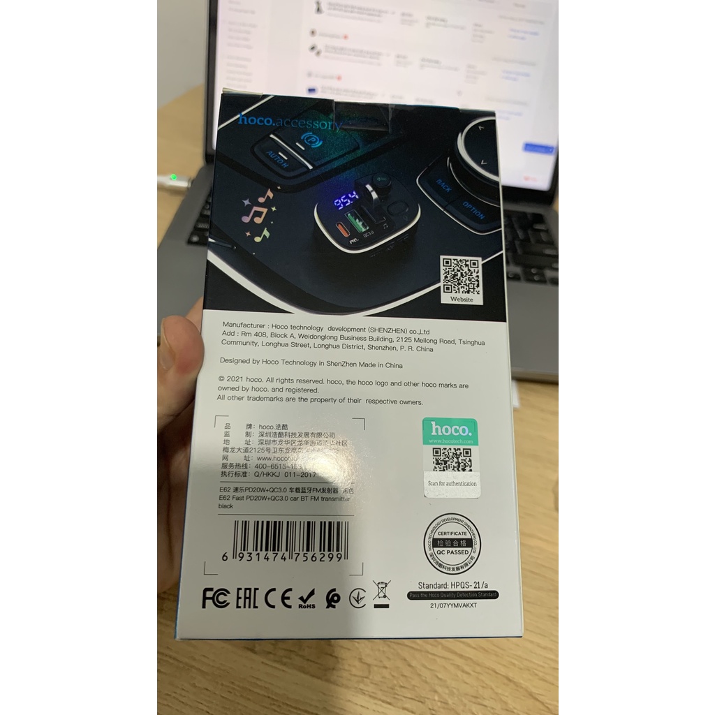 Tẩu cốc sạc ô tô xe hơi E62 Fast BT v5.0, FM, hỗ trợ sạc nhanh chuẩn USB QC 18W và sạc Type-C PD 20W phát đài FM